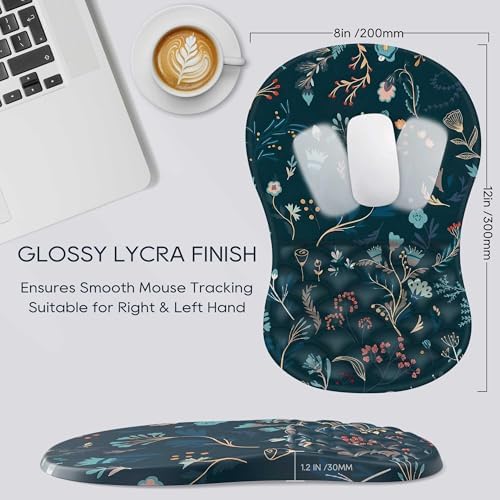 HunDun Ergonomic Mouse Pad Wrist Support, Wrist Rest Mousepad for Carpal Tunnel Pain Relief with Integrated Memory Foam Slope Massage Bulge， Mousepads for Wireless Mouse & Desk（Green Flower）