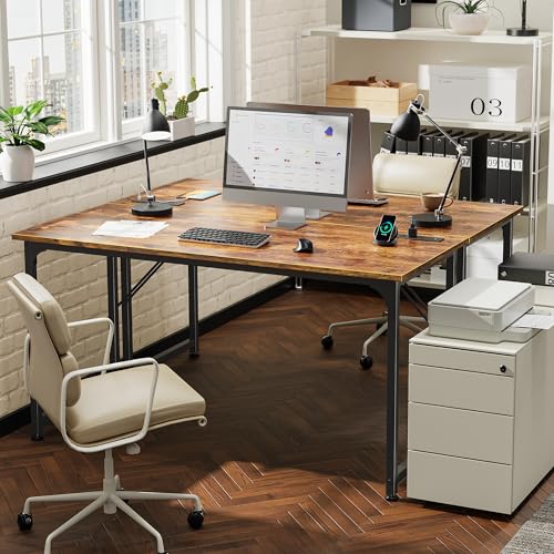 55 X 20 Inch Computer Desk, Power Outlets, USB-C, Rustic Brown