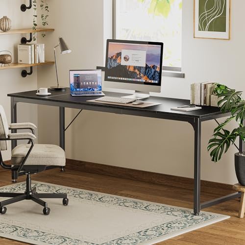 Huuger Computer Desk, 80 Inch Office Desk, Gaming Desk with Storage, Writing Desk Work Desk for Home Office, Study, Long Simple Desk, Large Legroom, Metal Frame, Black