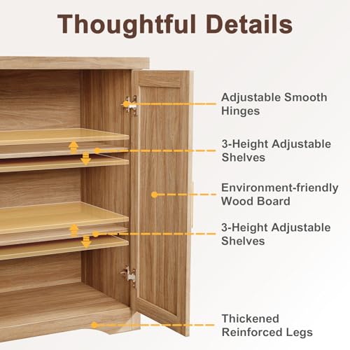 Fluted Sideboard Buffet Cabinet with Storage 55.59",Natural Oak