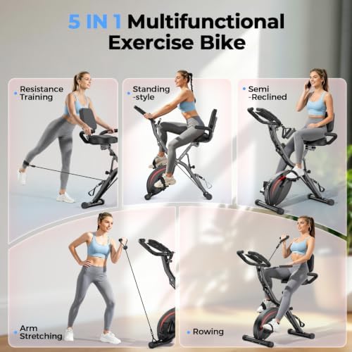 PLENY Folding Exercise Bike, 5 IN 1 Indoor Stationary Bikes for Home