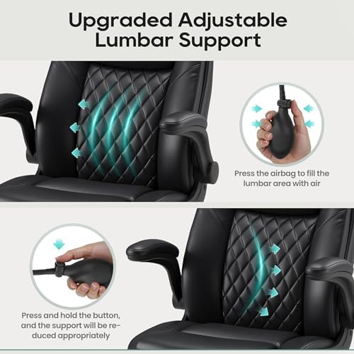 MALOL Leather Office Chair, Home Desk Chair with Flip-up Arms, Black