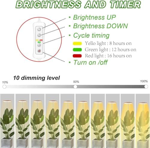 Yadoker 144 LEDs Plant Grow Light for Indoor Plant,Walnut Wood Grain Aluminum LED Grow Light with White Base, Height Adjustable,6.3" Aluminum Housing,Automatic Timer with 8/12/16 Hours,2 Pack