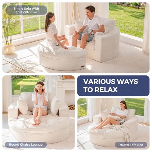 Oversized Round Chaise Lounge Sofa, Boneless Chair with Ottoman