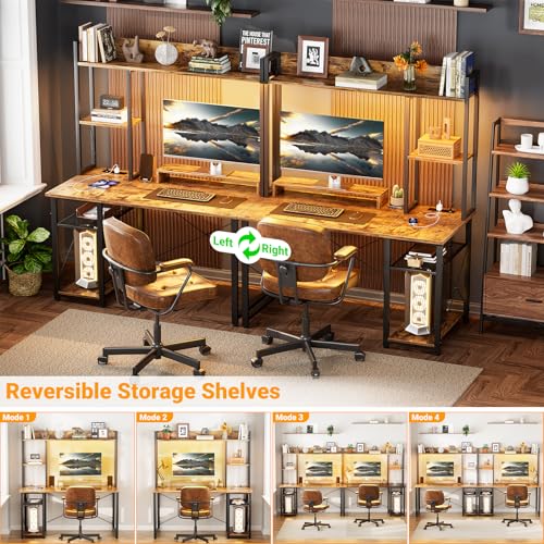 39'' Gaming Desk with Hutch and Reversible Storage Shelves, Rustic