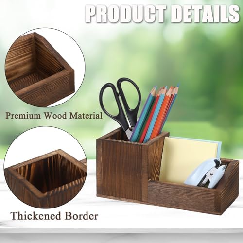 Hipiwe Vintage Wood Business Card Holder Stand for Desk with Pen Pencil Cup