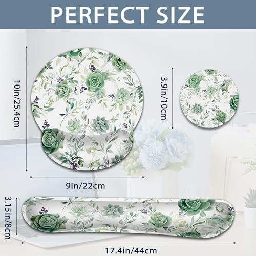 Wrist Rest Support for Mouse Pad Keyboard Set, Succulent Plants Mouse Pad with Non Slip Rubber Base for Home and Office Typing Support