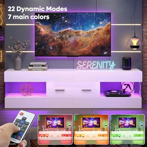 60 Inch White Modern TV Stand, LED Entertainment Center Console