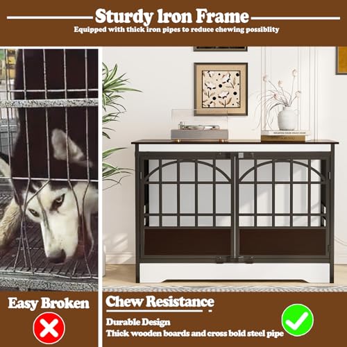 52IN Dog Crate with Arched Doors, White Brown
