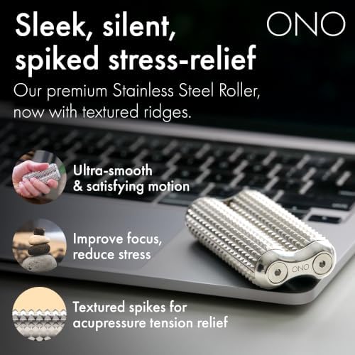 ONO Roller - Handheld Fidget Toy for Adults | Help Relieve Stress, Anxiety, Tension | Promotes Focus, Clarity | Compact, Portable Design (Acupressure, Junior Size - Stainless Steel)