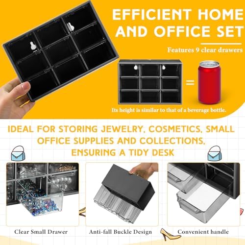 Wenqik 2 Pcs Mini Storage Drawers with 9 Clear Drawers, Black