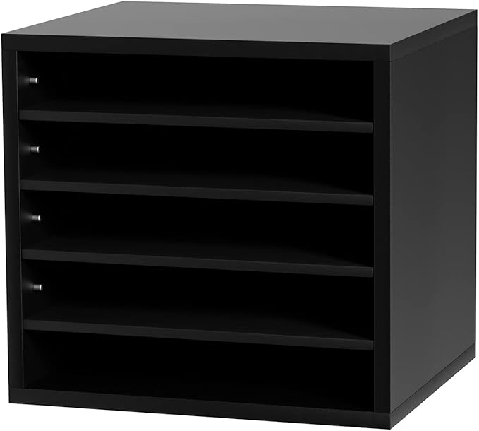 VEVOR Literature Organizers, 5 Compartments Office Mailbox with Adjustable Shelves, Wood Literature Sorter 13.9x12x13 inches for Office, Home, Classroom, Mailrooms Organization, EPA Certified, Black