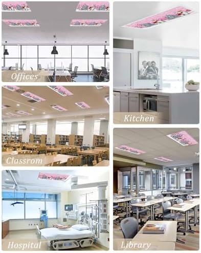 Pink Christmas Magnetic Fluorescent Light Covers for Ceiling Lights 2 x 4 Feet,Snowflakes Retro Snowy Xmas Tree Bear Office Classroom Kitchen Drop Ceiling Light Covers Filters Shade Panel 3 Packs