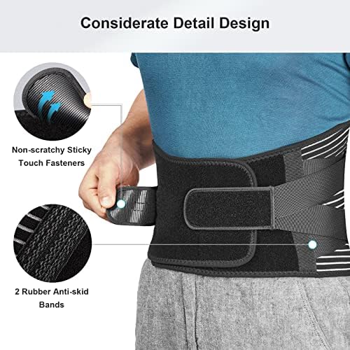 FREETOO Back Braces for Lower Back Pain Relief with 6 Stays, Breathable Back Support Belt for Men/Women for work, Anti-skid lumbar support belt with 16-hole Mesh for sciatica(Waist Size:45.3''-55'')