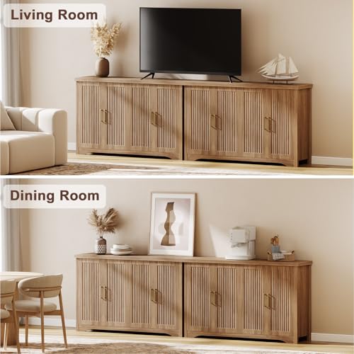 Fluted Sideboard Buffet Cabinet with Storage 55.59",Natural Oak