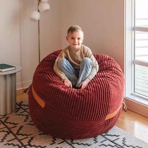 Big Joe Fuf 4Ft Foam Bean Bag Chair with Removable Cover for Kids, Teens, Deep Terracotta Corded Plush, Soft Polyester, 4 Foot Large Reading and Gaming Seat