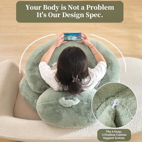 17" Reading Pillow for Bed,U Shaped Arm & Elbow Support,Green Faux Fur