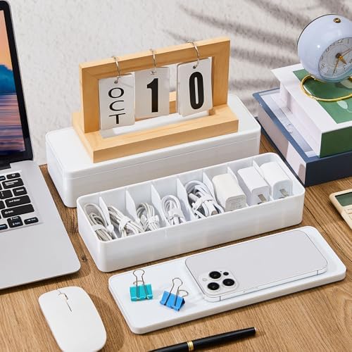 Tatuo Cord Organizer Box with Lid, White, 4 Pack