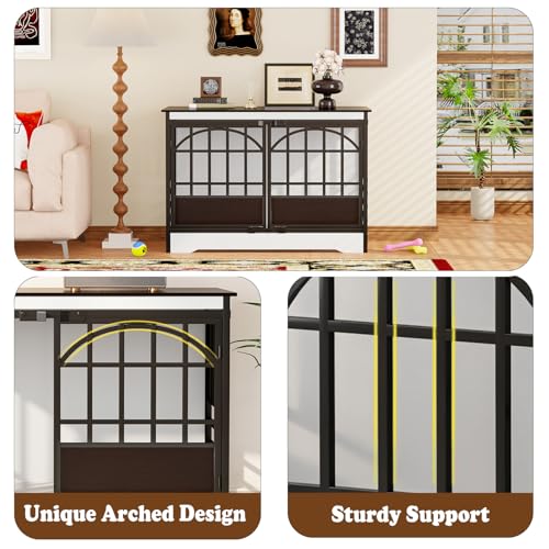 52IN Dog Crate with Arched Doors, White Brown