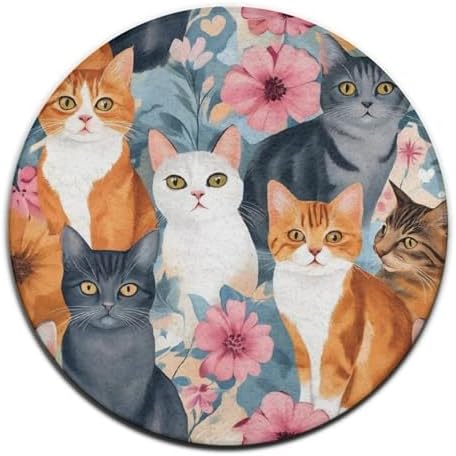 Fashion Round Area Rug Large Non Slip Carpet Unisex Home Decor Mat Cat Lovers Kitten