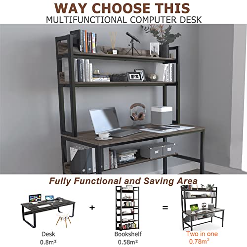 Desk with Hutch, Computer Desk with Shelves, 47 Inch
