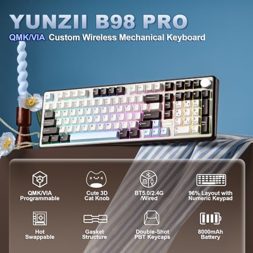YUNZII B98 PRO 96% Wireless Mechanical Keyboard(Coffee Brown, Milk Switch)