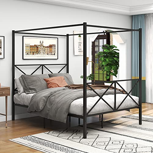 Queen Size Canopy Bed Frame, Black