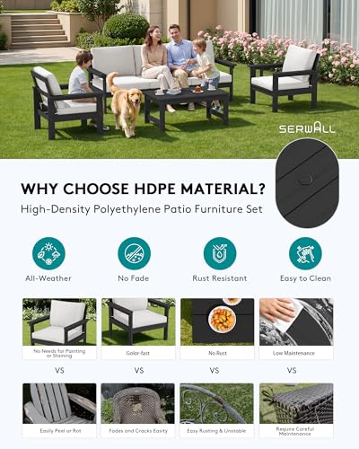HDPE Outdoor Patio Furniture Set with Coffee Table - Modern