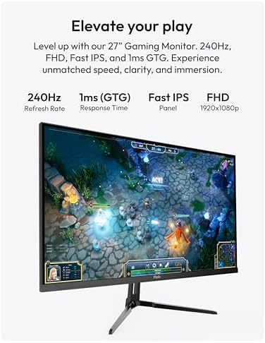 Pixio PX279 Wave 27 inch 240Hz Refresh Rate FHD 1080p Resolution Fast IPS Panel 1ms GTG Response Time Gaming Monitor with Adaptive Sync