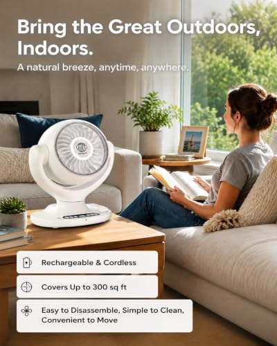 Aaoyun Cordless Desk Fan, 12000mAh Rechargeable Air Circulator with Remote, 3D Oscillating Table Fan, 8 Speeds Quiet DC Motor, 4-Level LED Light, Portable for Bedroom, Home, Office(D4)