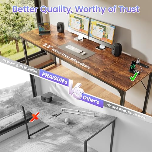 80 X 24 Inch Computer Desk, Power Outlets, USB-C, Rustic Brown