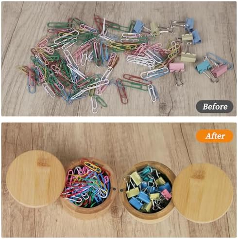 MultiBey Bamboo Paper Clip Holder with Swivel Lid, Wood Container