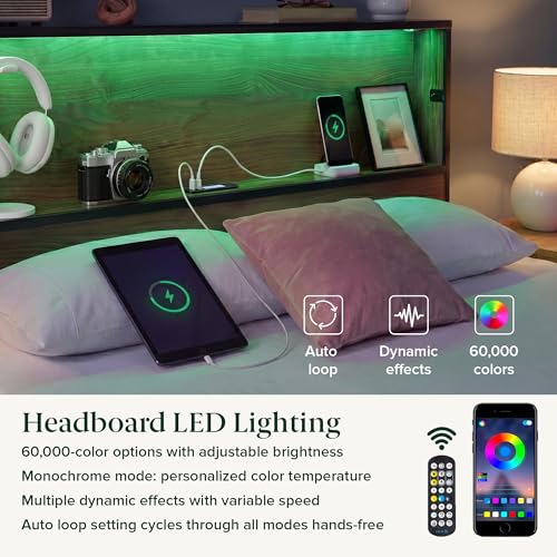 Zinus Kai Platform Bed Frame, RGB LED Lights, USB Charging Station, Full