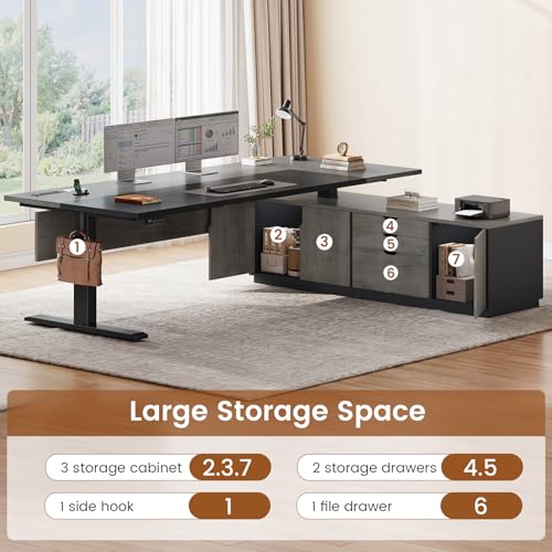 71" Executive Large L Shaped Electric Standing Desk, Grey