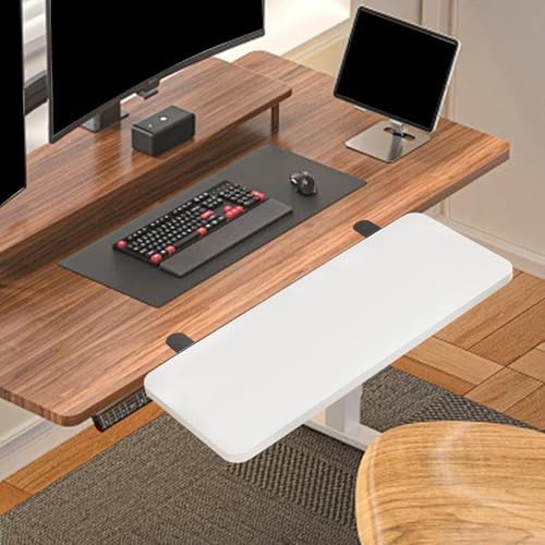Generic Desk Extender Board Keyboard Tray Extension Attachment 50x20cm Foldable Space Saving Clamp on Home Office Wrist Support, White