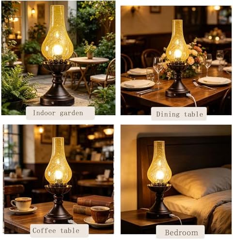 Farmhouse Rustic Touch with USB A+C Charging Ports Table Lamps ，Bedroom Bedside Vintage Lantern Hurricane Lamps-USB