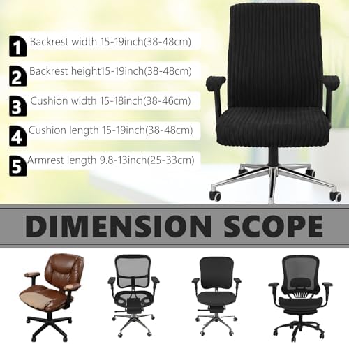 Tegeme Set of 4 Faux Fur Office Chair Covers with Armrest Covers, Black