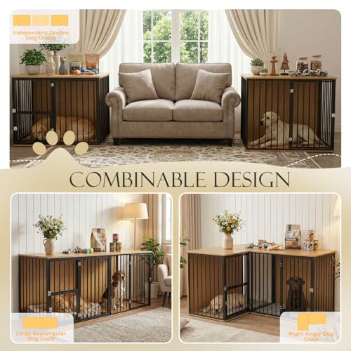 Large Double Dog Crate Furniture, Dark
