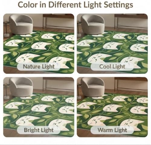 4'x6' Green Cat Forest Faces Interlinked by Ultra-Soft Area Rug