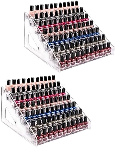 Pero Pero Nail Polish 7-Tiers 2-Set Organizer Acrylic Display Rack for Nail Polish Holder Sunglasses Organizer Essential Oils Holder Clear Eyeglasses Display Case Makeup Organizer