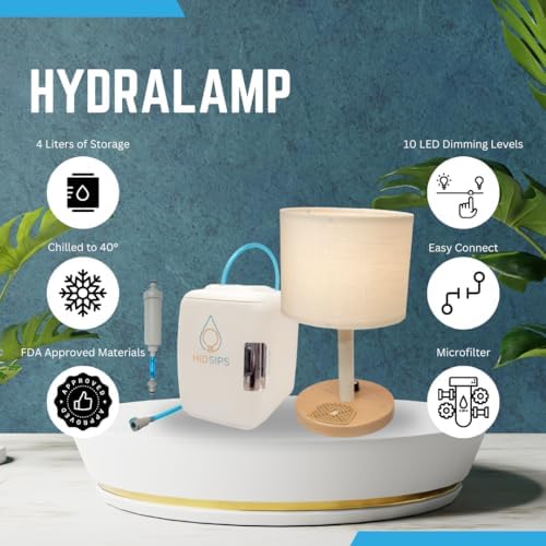 HydraLamp w/Mini Fridge, Bedside Desktop Water Dispenser Lamp, Included Water Reservoir and Filter, Bedside Water Dispenser, LED Table Lamp, for Home, Bed, Office, Hydration Appliance (Bright)
