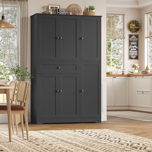 68" Tall Kitchen Pantry Storage Cabinet with Doors & Shelves, Black