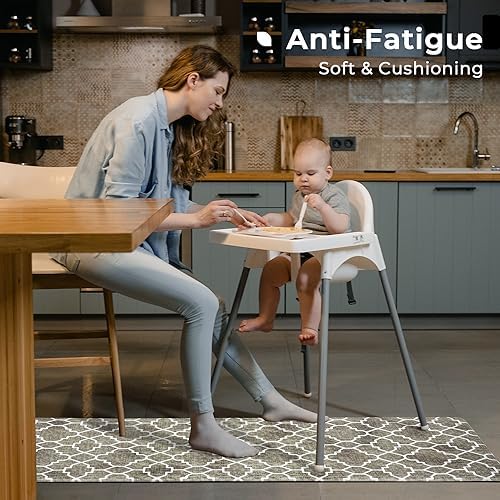 FRESHMINT Kitchen Mat Set of 2, Anti-Fatigue Cushioned Kitchen Mats for Floor, Waterproof Non Slip Comfort Standing Mat, Boho Kitchen Rug for Kitchen Decor, Sink, Office, 17"x30"+17"x47", Khaki Tan