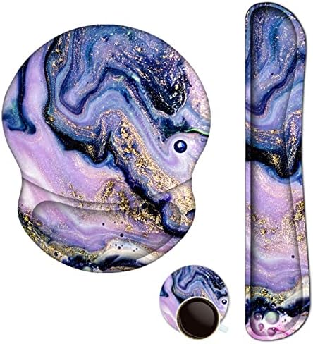 ArtSo Upgraded Wrist Rest Support for Mouse Pad & Keyboard, Ergonomic Gel Mousepad Non-Slip Rubber Base Home,Office Pain Relief & Easy Typing Cushion Neoprene Cloth & Soft Memory Foam, Purple Marble