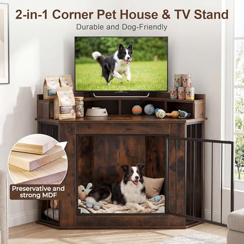 Corner Dog Crate Furniture for Small, Medium Dogs