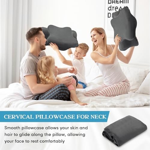Hahafelt Cervical Neck Pillow Case Plush with Zipper, Dark Gray, Queen Size