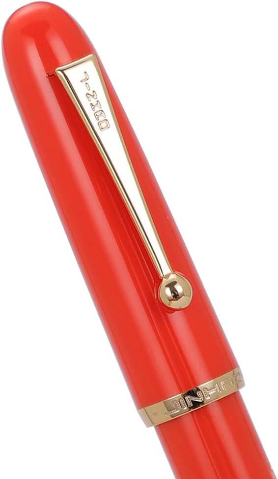 Jinhao 9016 Fountain Pen Fine Point, Dadao Series Red Acrylic Heartbeat Nib with Large Converter for Writing, Signature and Calligraphy
