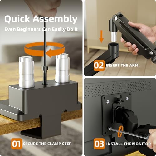 Claiks Dual Monitor Mount for Max 35 inch Screens Stand up to Max 89 lbs, Ergonomic Gas Spring Heavy-Duty Adjustable Monitor Arm, with Clamp and Grommet Base, VESA Mounting Holes 75&100mm, Black