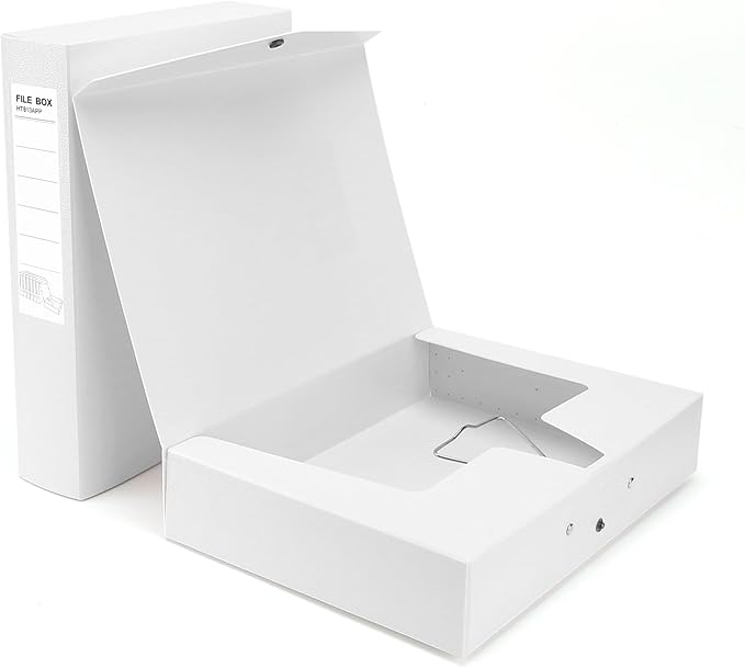 HUA JIE 2 Pack A4 Storage File Boxes Archives Case,65mm Spine,Box File Document Storage Box with Metal Clip for Office School -White