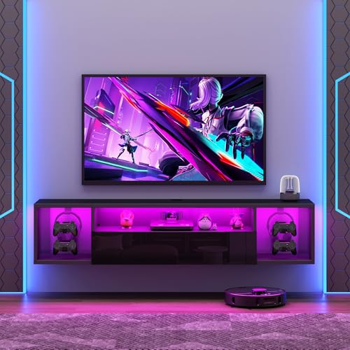 Floating TV Stand Wall Mounted with Lights,LED TV Stand